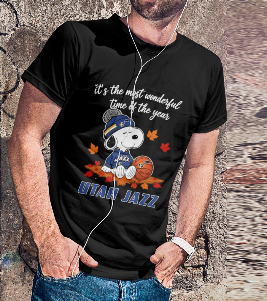 Utah Jazz Snoopy Halloween 2026 It's The Most Wonderful Time Of The Year Basketball Fan Leaves T-Shirt