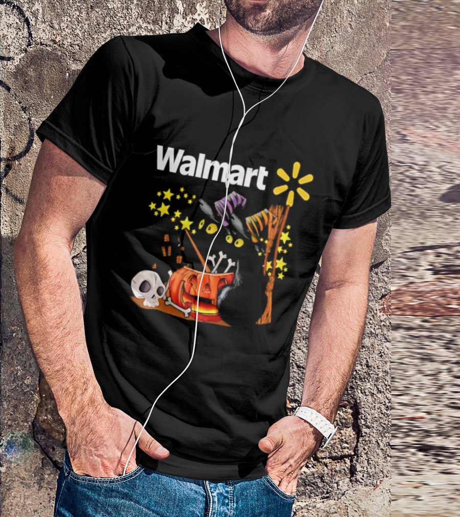 Walmart Halloween 2026 Black Cats With Witch Hats Pumpkin Skull And Stars T-Shirt