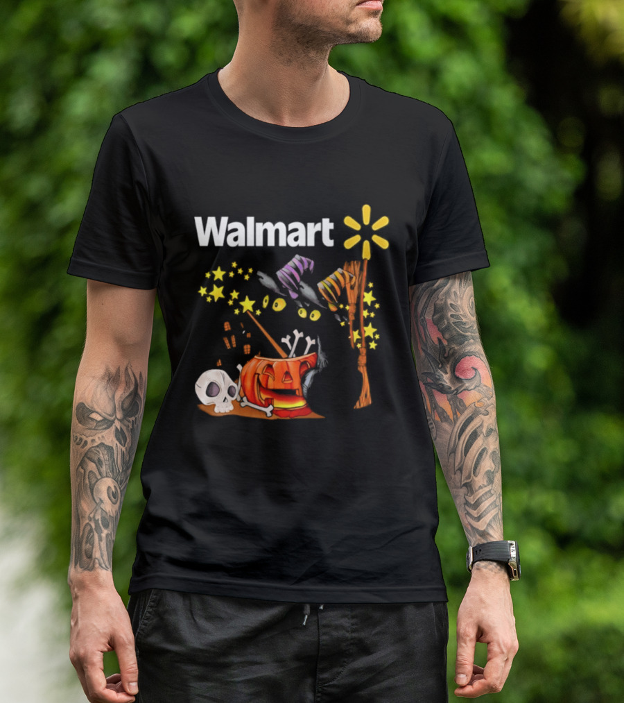 Walmart Halloween 2026 Black Cats With Witch Hats Pumpkin Skull And Stars T-Shirt
