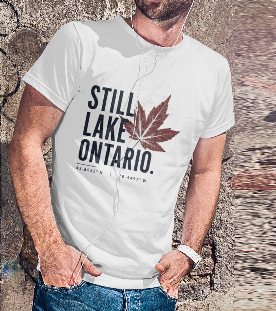 Still Lake Ontario Canadian Pride Red Maple Leaf Coordinates T-Shirt