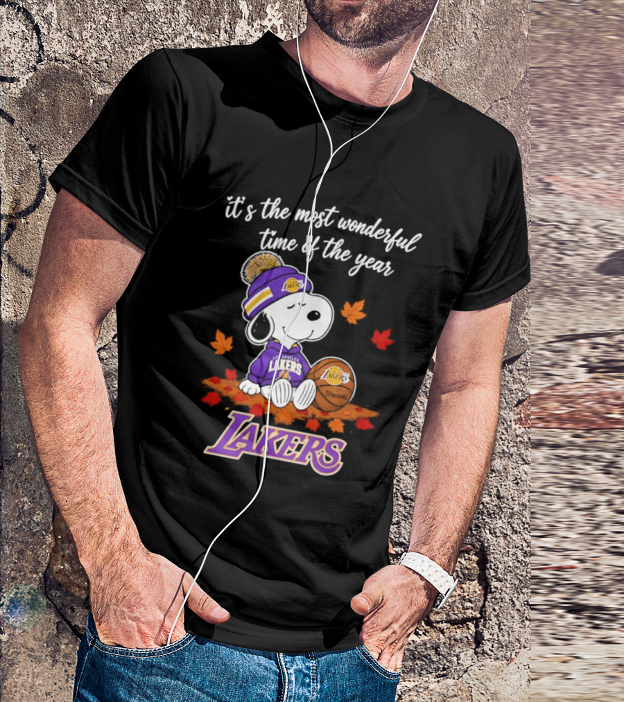 Los Angeles Lakers Snoopy Halloween 2026 It's The Most Wonderful Time Of The Year Peanuts Basketball Fall Leaves T-Shirt