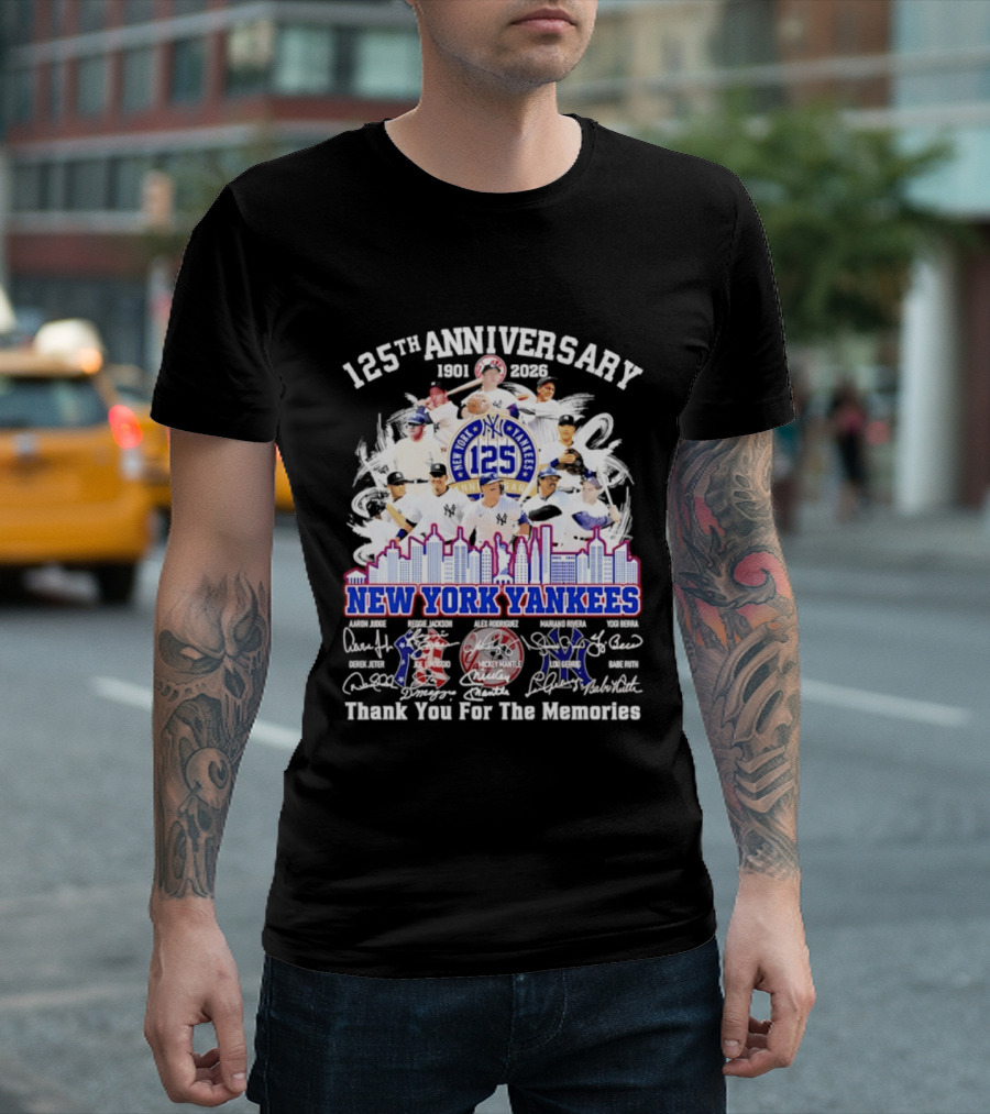 NY Yankees 125th Anniversary 1901 2026 Thank You For The Memories New York Yankees Signatures T-Shirt