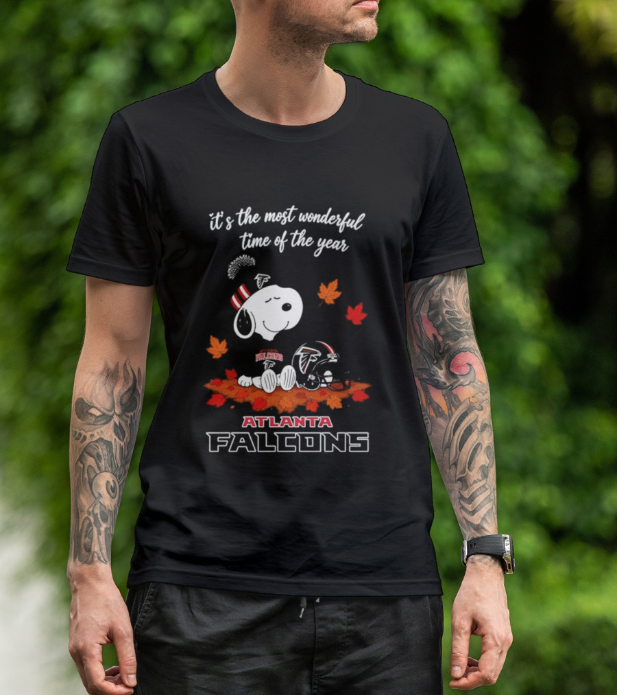 Atlanta Falcons Snoopy Fall Halloween 2026 Most Wonderful Time Of The Year Leaves T-Shirt
