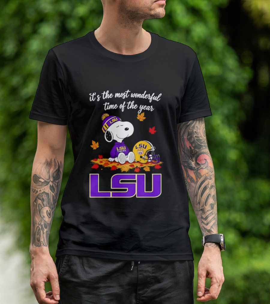 LSU Tigers Snoopy Wonderful Time Football Fall Leaves 2026 T-Shirt