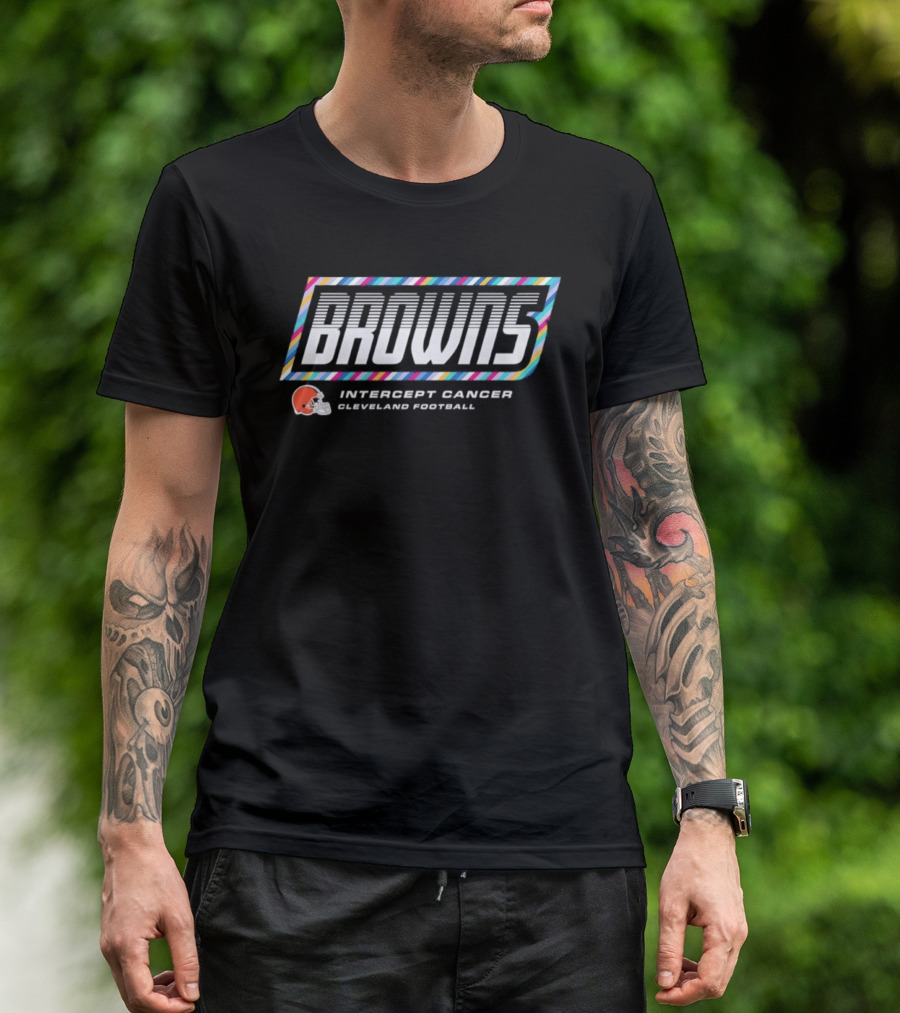 Cleveland Browns Intercept Cancer 2026 Crucial Catch Football Browns Helmet T-Shirt