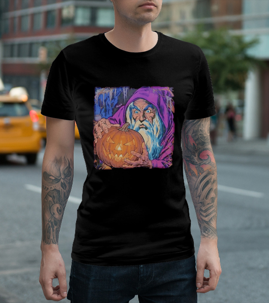 Pondering The Pumpkin Halloween Wizard With Jack O' Lantern 2026 T-Shirt