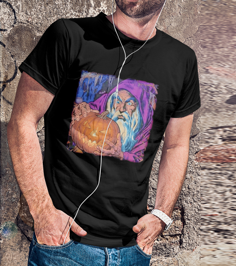 Pondering The Pumpkin Halloween Wizard With Jack O' Lantern 2026 T-Shirt