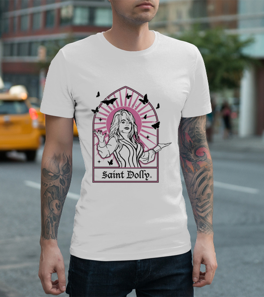 Saint Dolly Pink Sunburst With Butterflies T-Shirt