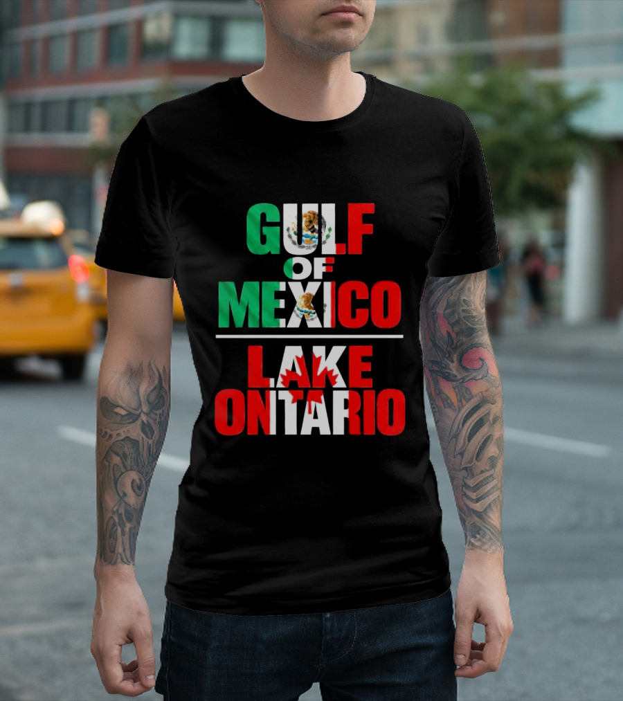 Gulf Of Mexico Lake Ontario Mexican Flag Canadian Maple Leaf Fusion T-Shirt