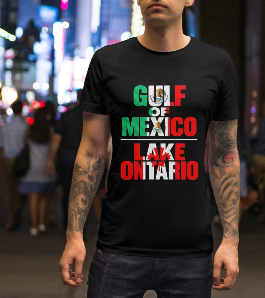 Gulf Of Mexico Lake Ontario Mexican Flag Canadian Maple Leaf Fusion T-Shirt