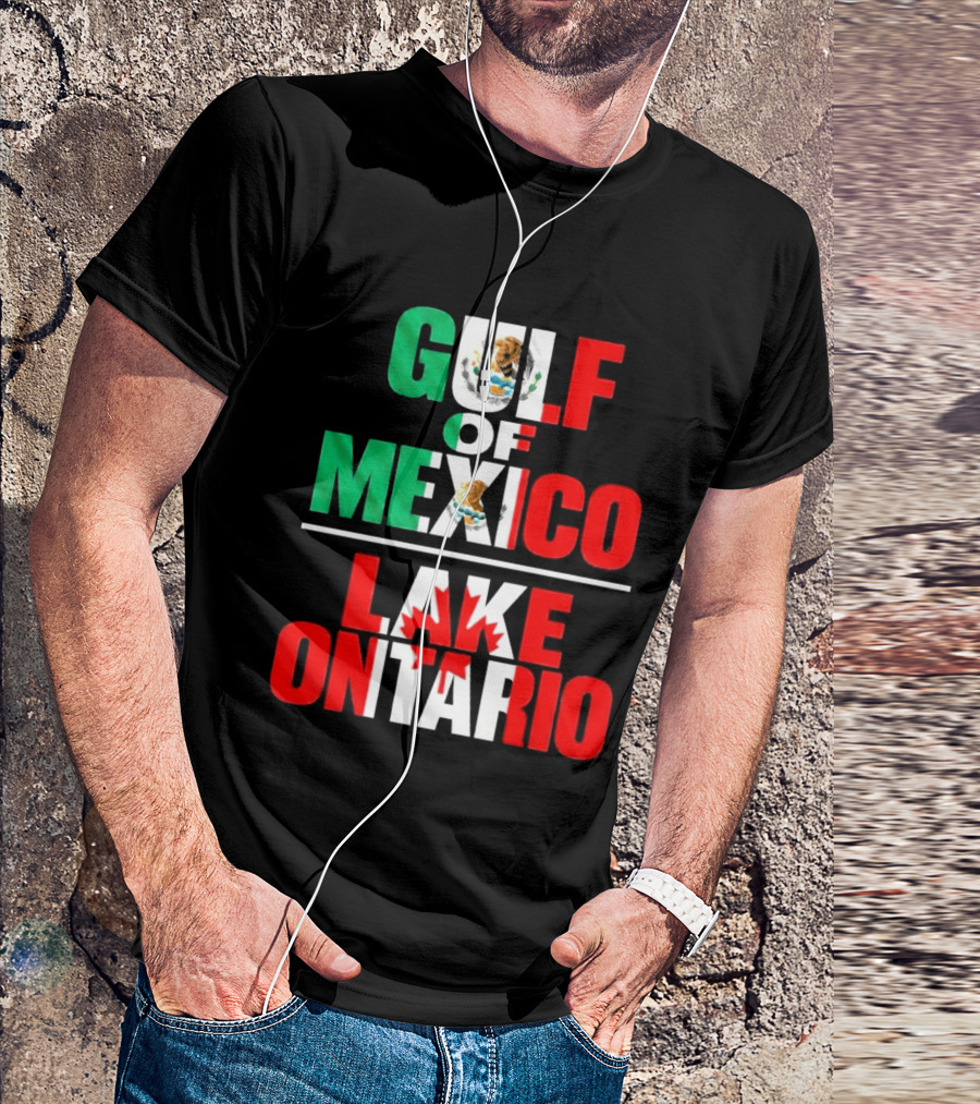 Gulf Of Mexico Lake Ontario Mexican Flag Canadian Maple Leaf Fusion T-Shirt