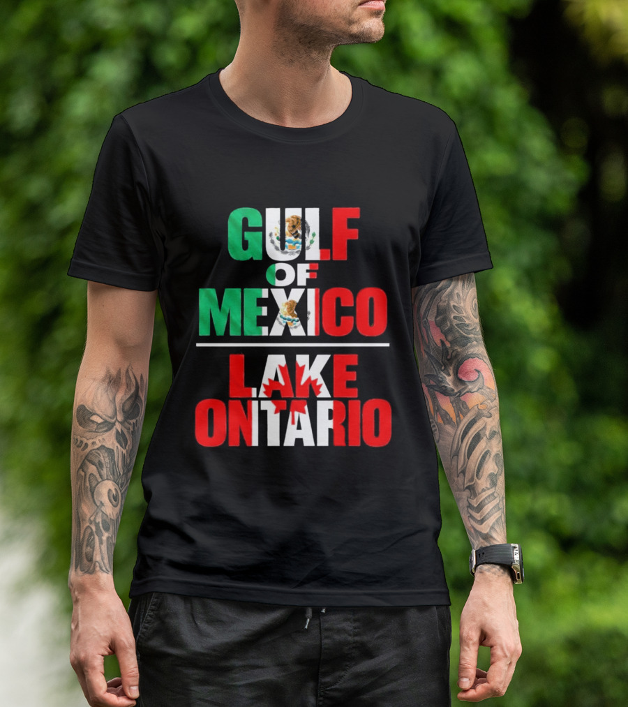 Gulf Of Mexico Lake Ontario Mexican Flag Canadian Maple Leaf Fusion T-Shirt