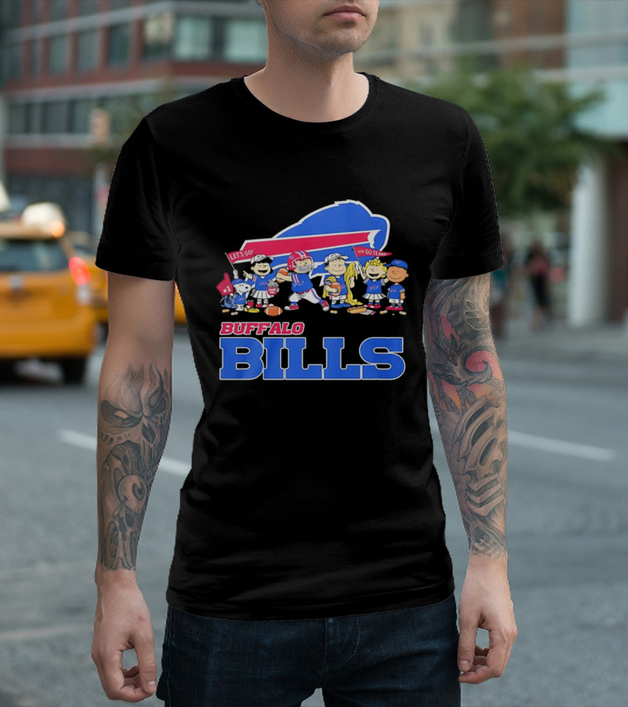 Peanuts Characters Supporting Buffalo Bills Team Fan Gear T-Shirt