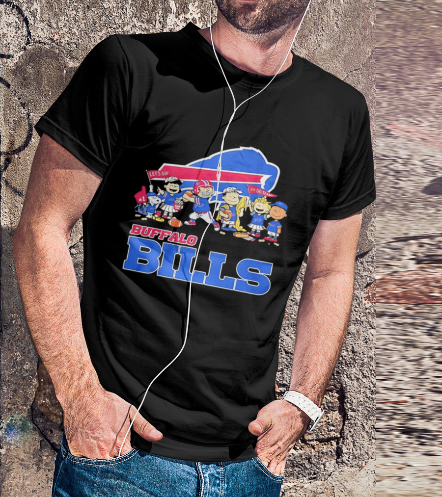 Peanuts Characters Supporting Buffalo Bills Team Fan Gear T-Shirt