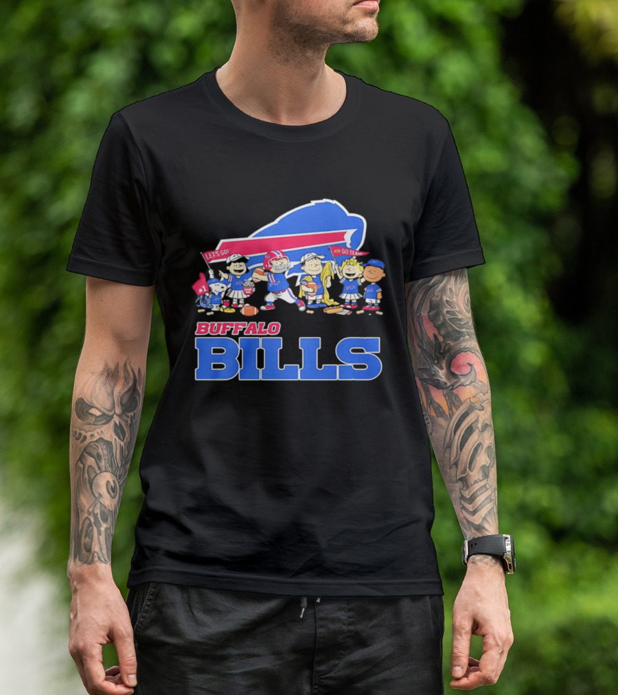 Peanuts Characters Supporting Buffalo Bills Team Fan Gear T-Shirt