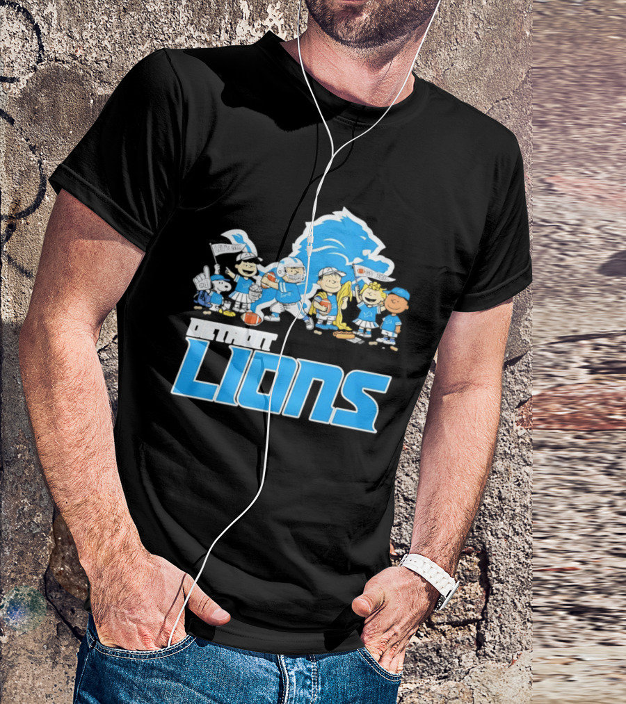Peanuts Characters With Detroit Lions Team Collaboration T-Shirt