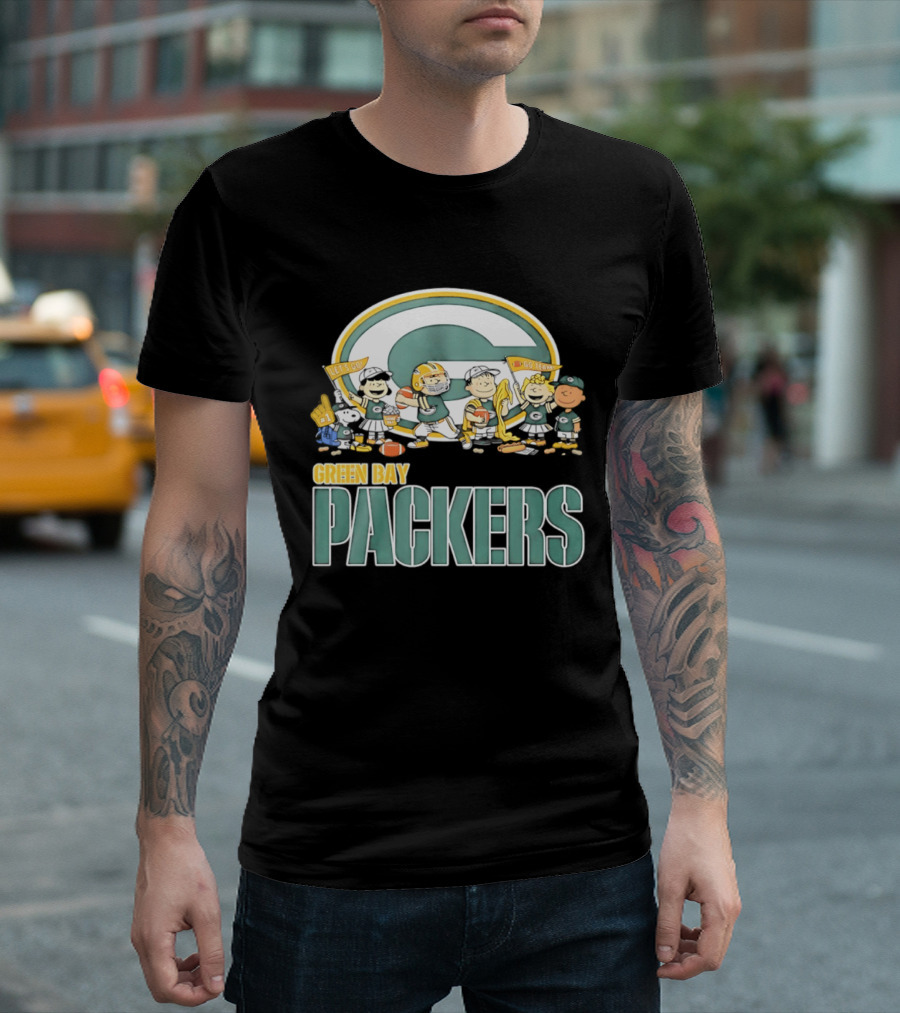 Peanuts Characters Celebrating Green Bay Packers Let's Go Go Team T-Shirt