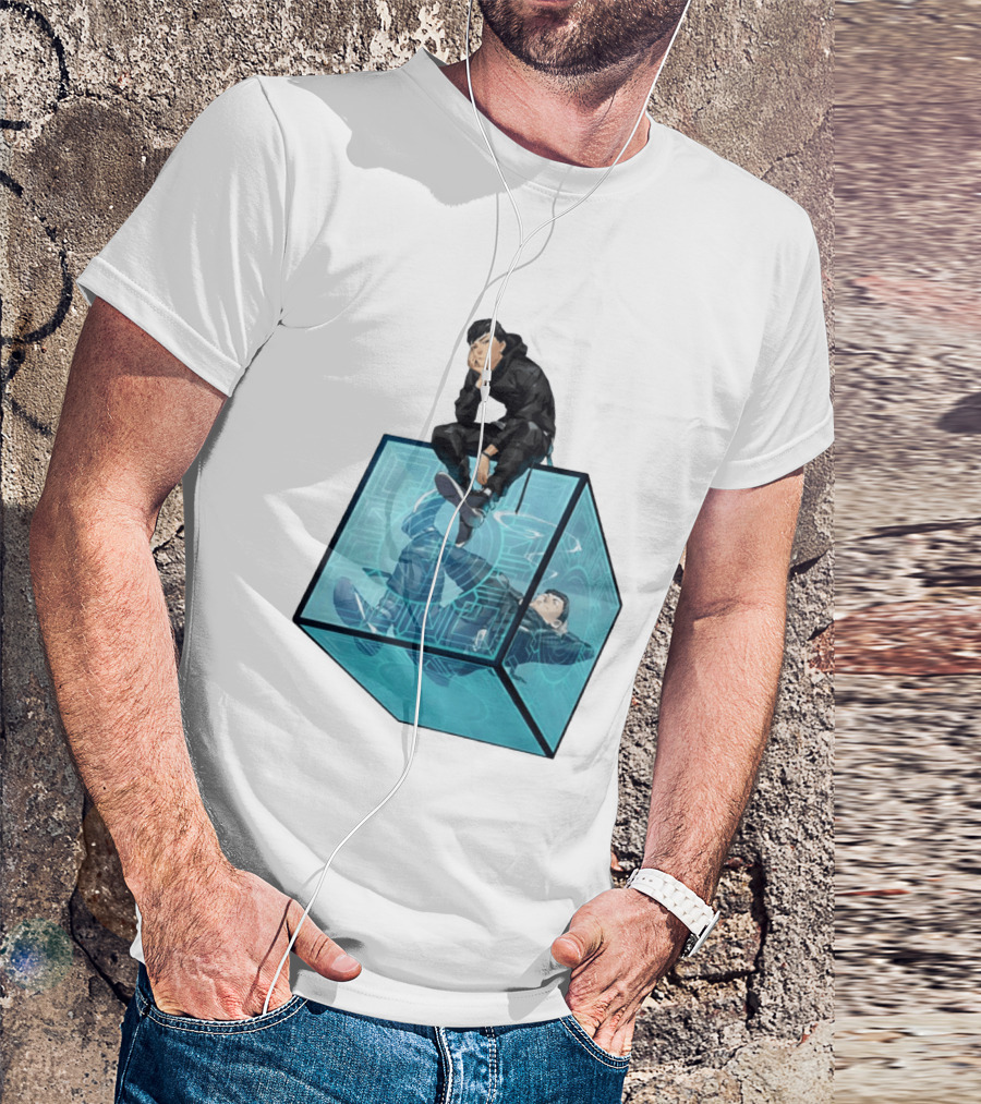 Ghostwire Tokyo Character Sitting On Cyber Cube T-Shirt