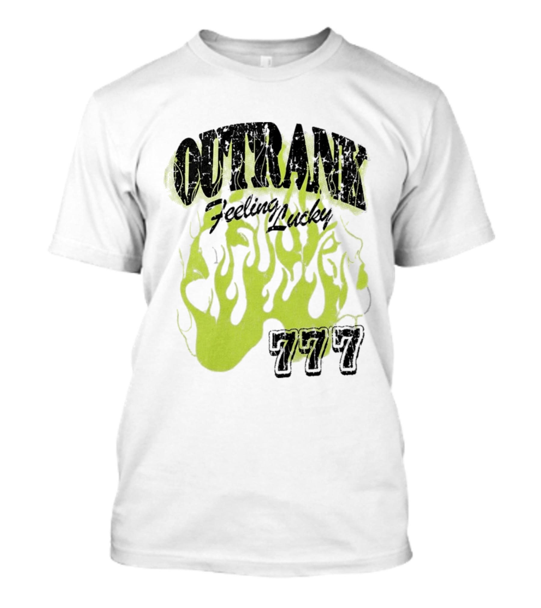 Outrank Feeling Lucky 777 Green Flames T-Shirt