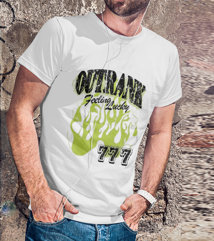 Outrank Feeling Lucky 777 Green Flames T-Shirt