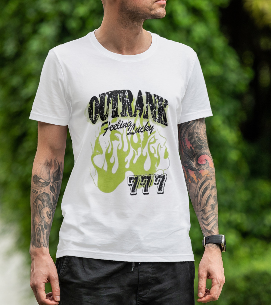 Outrank Feeling Lucky 777 Green Flames T-Shirt
