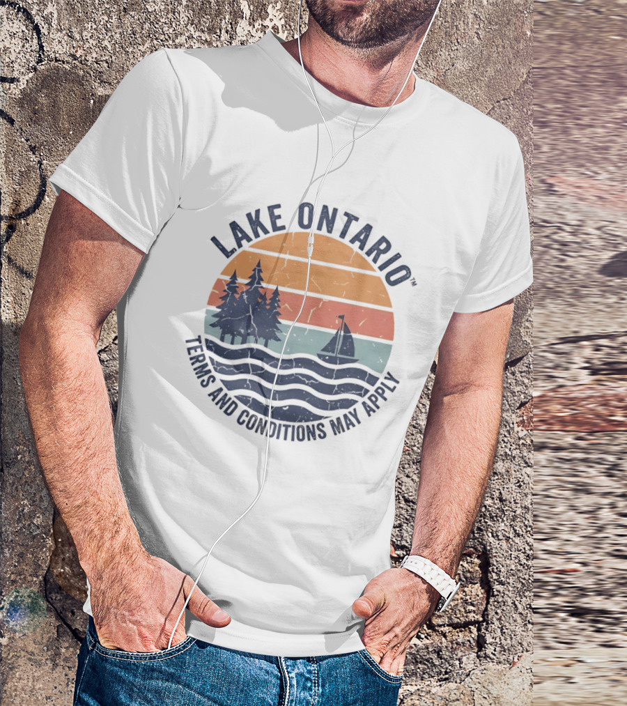 Lake Ontario Terms And Conditions May Apply Sunset Scene With Sailboat And Trees T-Shirt