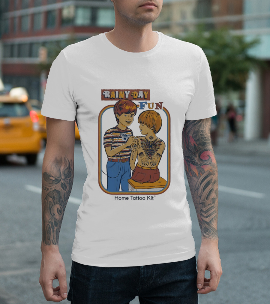Rainy Day Fun Home Tattoo Kit Retro Style Boys With Tattoos T-Shirt
