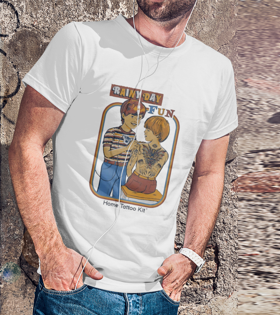 Rainy Day Fun Home Tattoo Kit Retro Style Boys With Tattoos T-Shirt