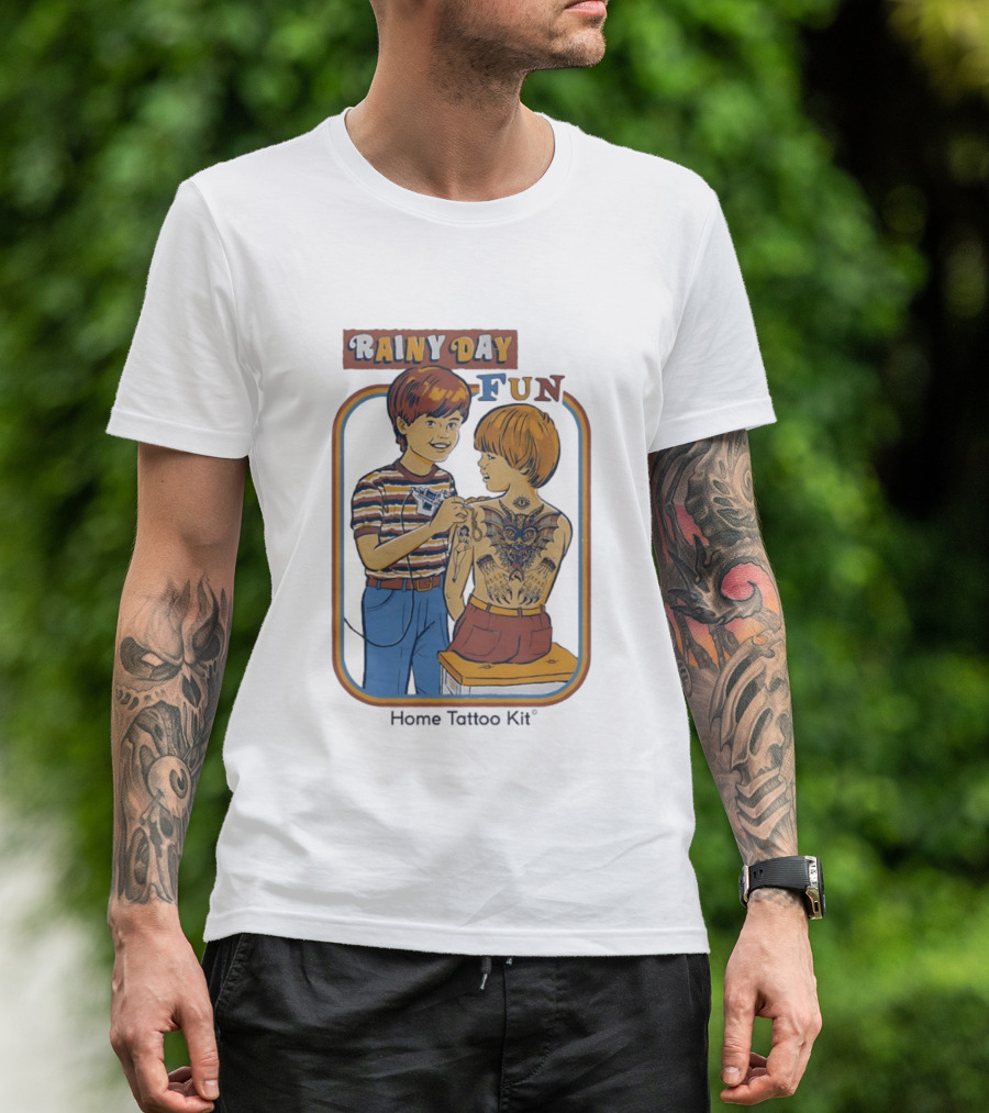 Rainy Day Fun Home Tattoo Kit Retro Style Boys With Tattoos T-Shirt