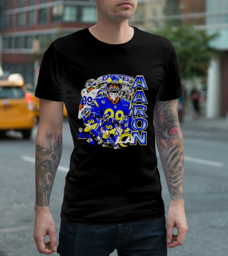 Aaron Donald Los Angeles Rams 99 Blue Collage 90s Bootleg T-Shirt