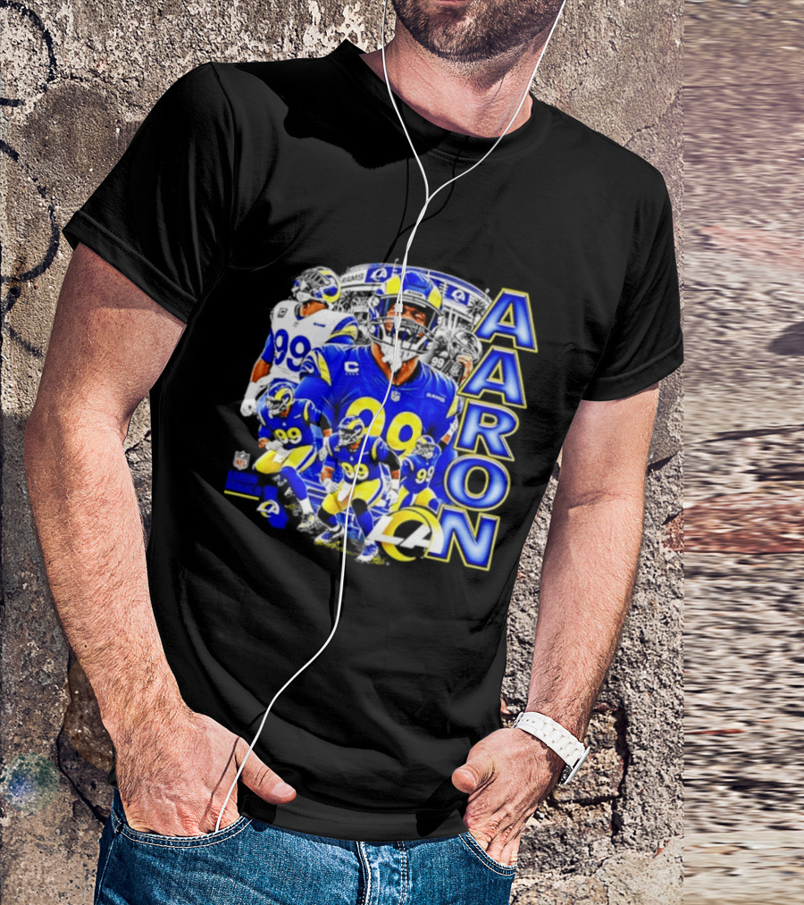 Aaron Donald Los Angeles Rams 99 Blue Collage 90s Bootleg T-Shirt
