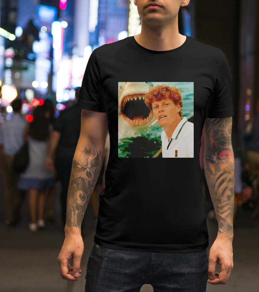 Jannik Sinner Smoking With Jaws Shark Behind T-Shirt