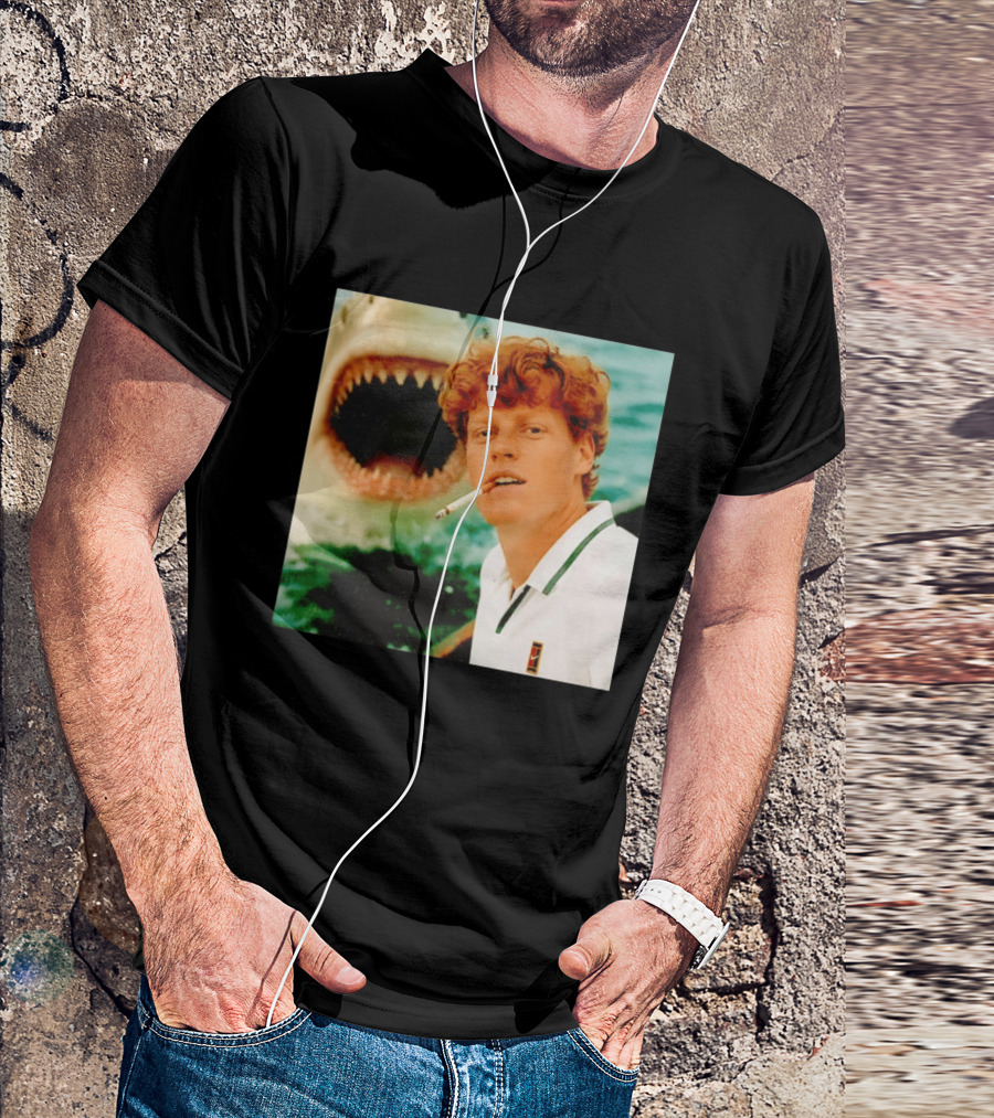 Jannik Sinner Smoking With Jaws Shark Behind T-Shirt