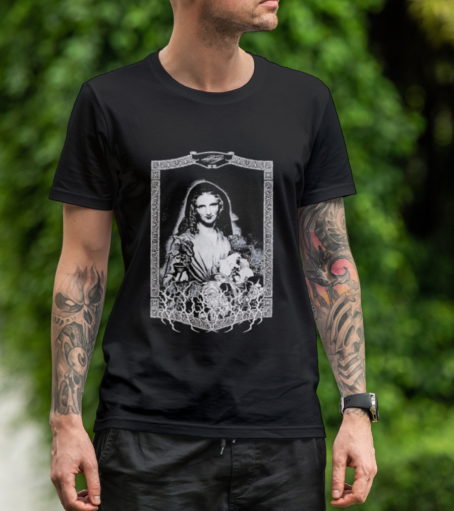 Cursed Black Metal Gothic Dark Saintly Figure With Floral Skull Motif T-Shirt