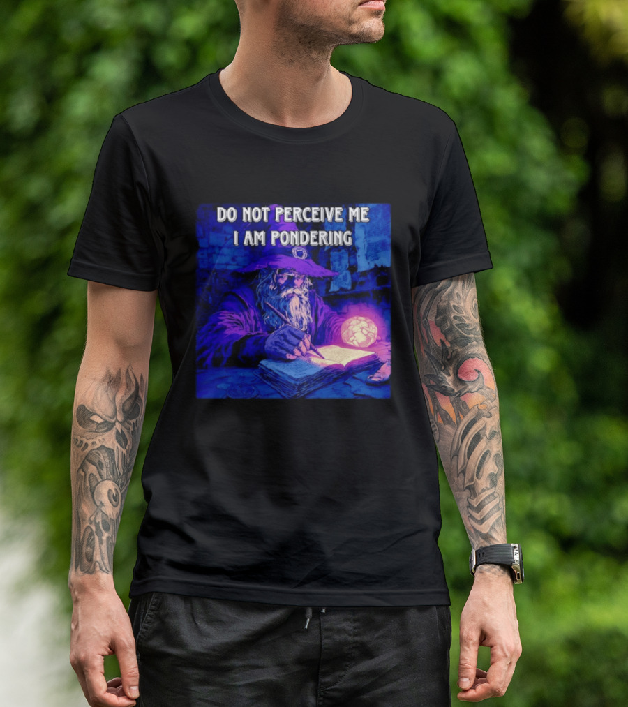 Do Not Perceive Me I Am Pondering Wizard Magical Book And Glowing Orb T-Shirt