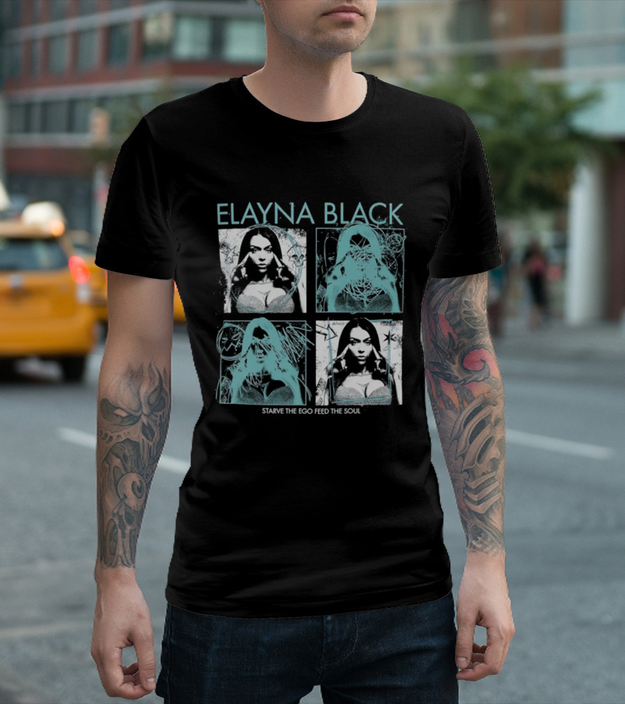 Elayna Black Starve The Ego Feed The Soul Portrait Grid T-Shirt