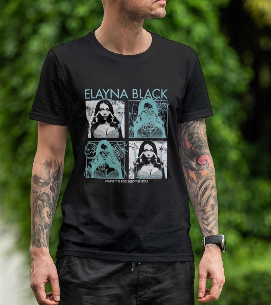 Elayna Black Starve The Ego Feed The Soul Portrait Grid T-Shirt