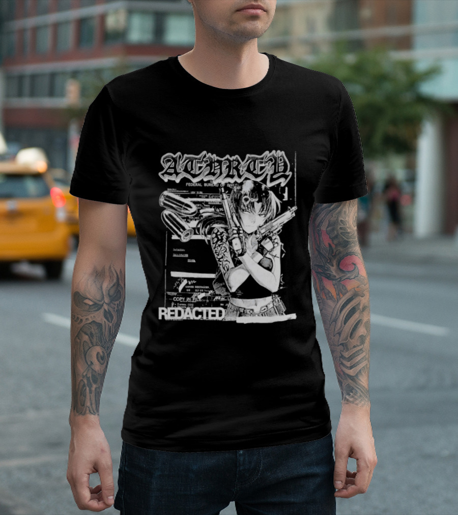 Top Revy With Gun Federal Bureau Of Investigation Redacted Anime Girl T-Shirt