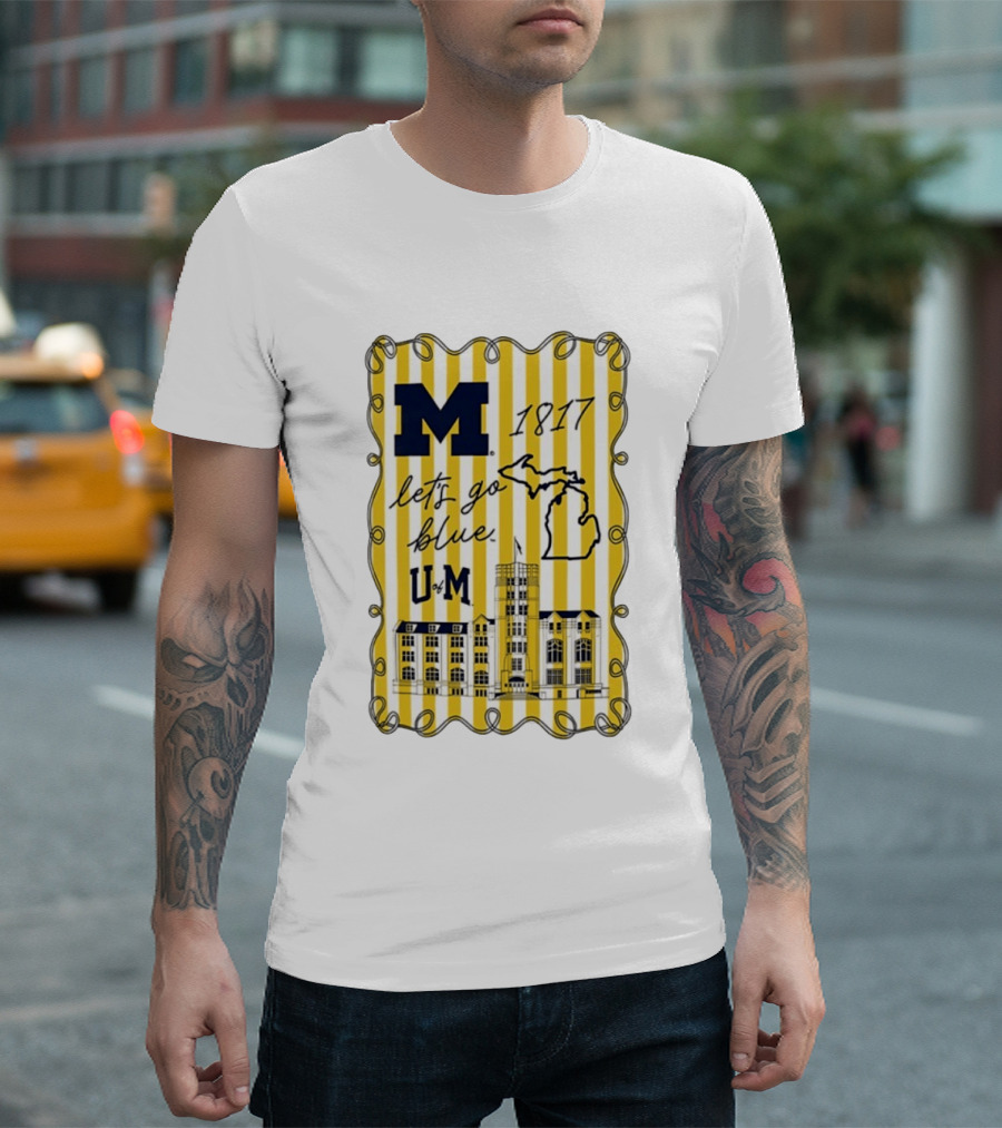 Michigan Wolverines M 1817 Let's Go Blue U Of M Campus Map T-Shirt
