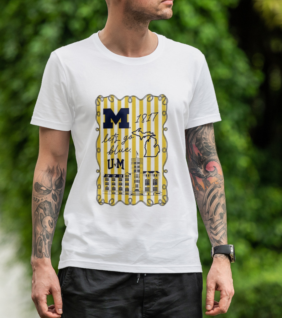 Michigan Wolverines M 1817 Let's Go Blue U Of M Campus Map T-Shirt