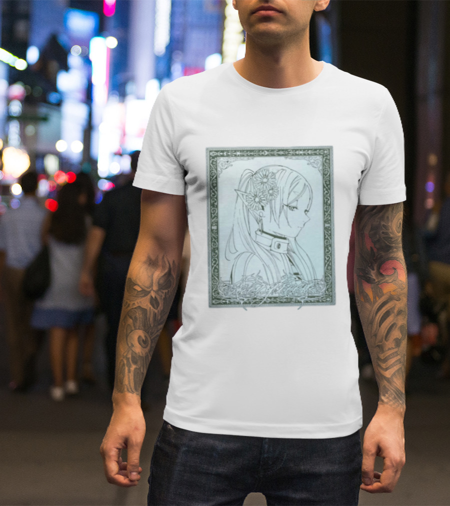 Frieren Evergreen Elf Girl Floral Fantasy Art Nouveau T-Shirt