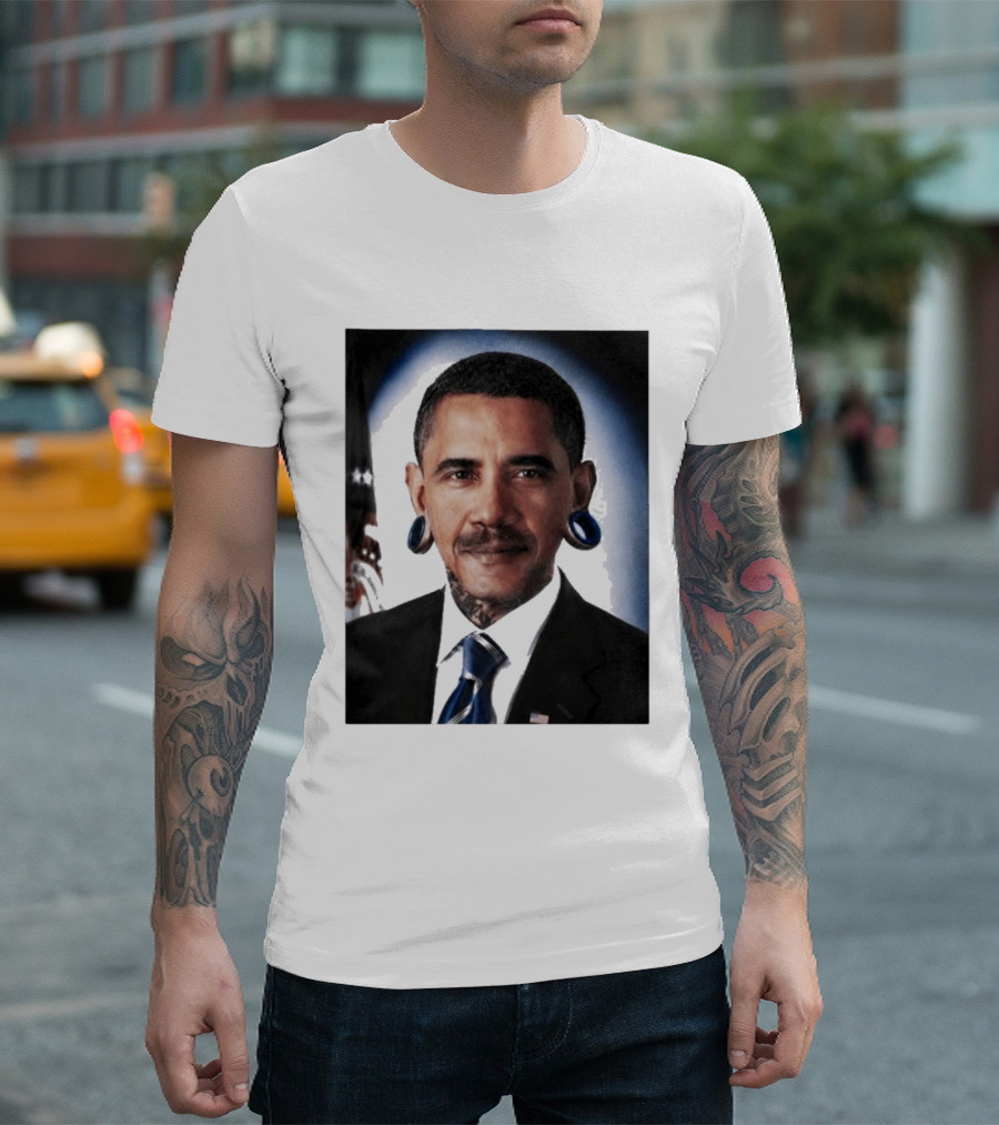 Obama President Political Fashion With Tattoos And Futuristic T-Shirt