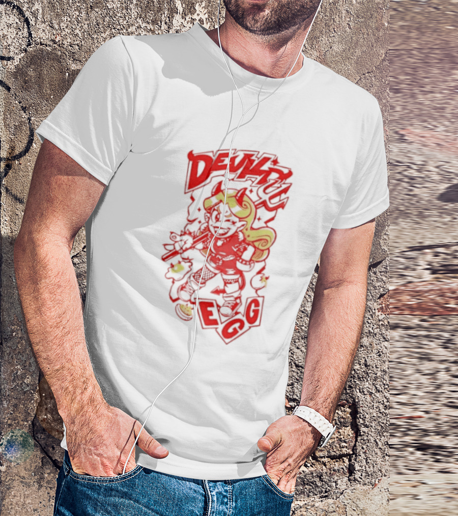 Devil Egg Cartoon Character With Pitchfork And Horns T-Shirt