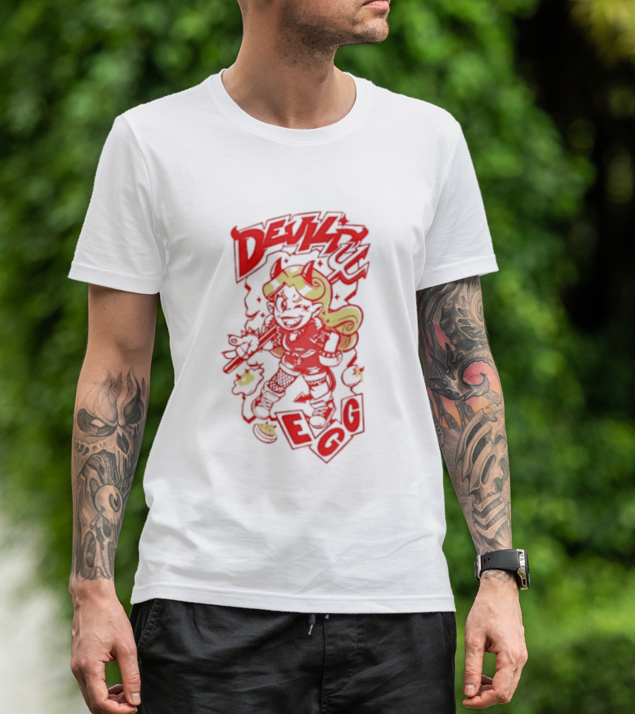 Devil Egg Cartoon Character With Pitchfork And Horns T-Shirt