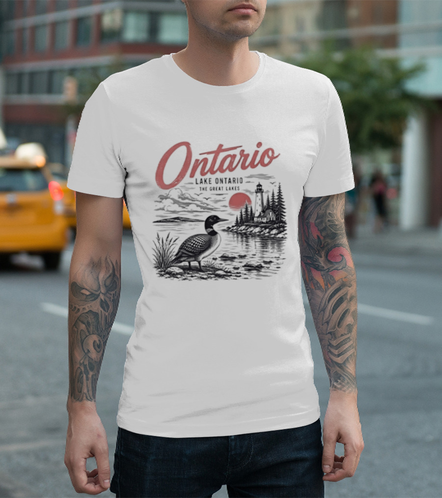 Ontario Lake Ontario The Great Lakes Loon Silhouette Sunset Scene T-Shirt