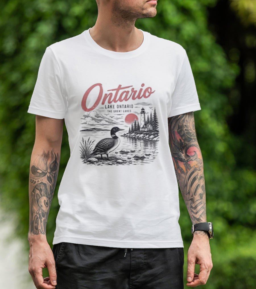 Ontario Lake Ontario The Great Lakes Loon Silhouette Sunset Scene T-Shirt