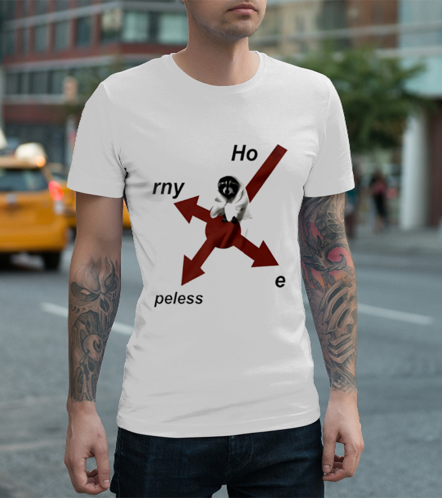 Raccoon Horny Hopeless Hoe Arrows T-Shirt