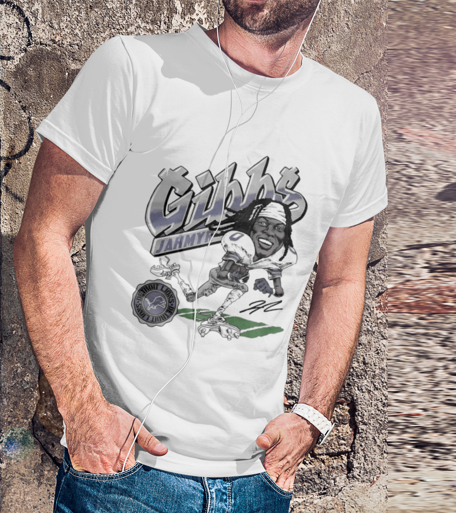 Jahmyr Gibbs Detroit Lions Football Caricature Gibbs Blue Jersey T-Shirt