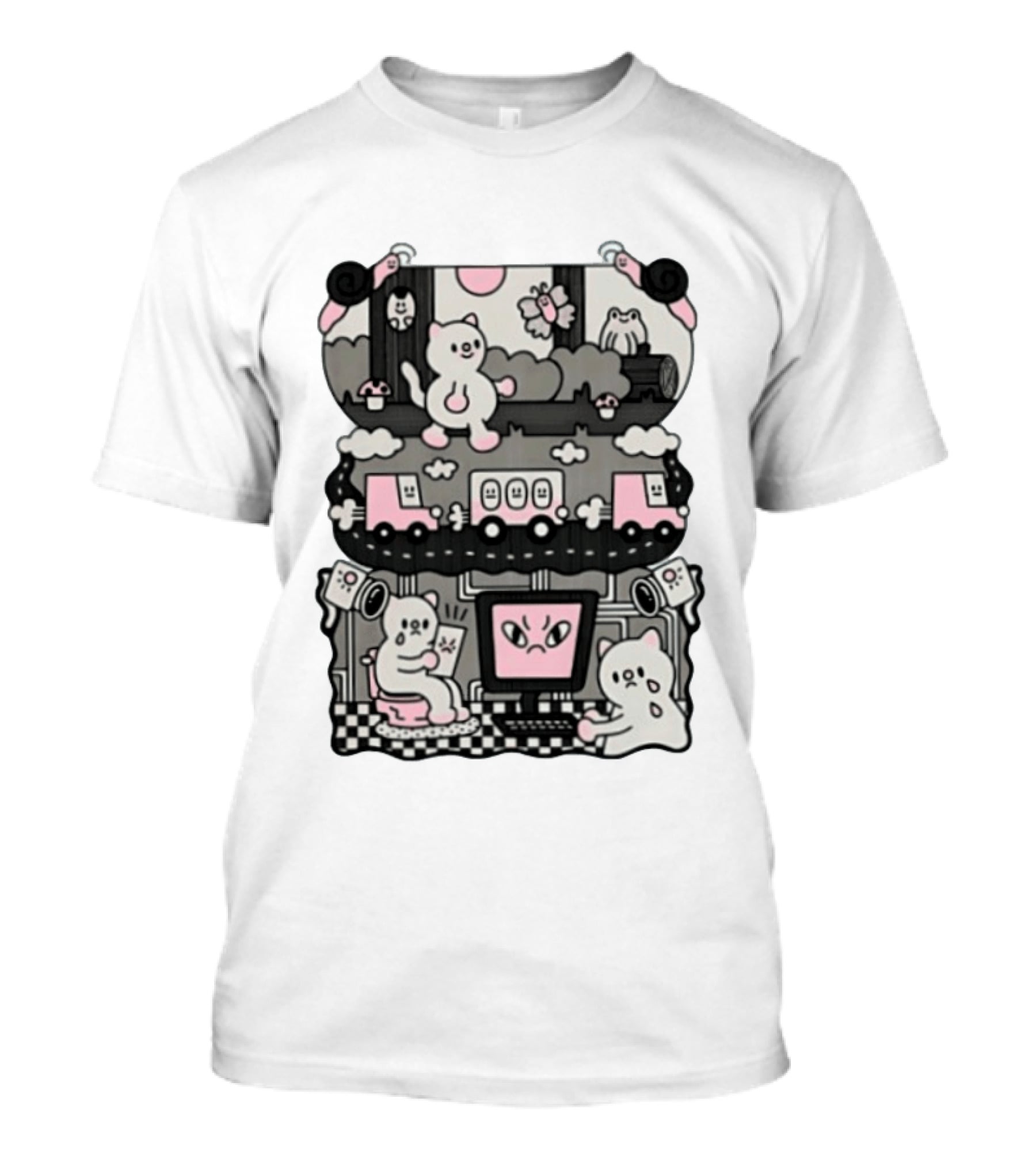 Surveillance Cat Life Internet Digital Computer Monitoring Cute Pink Scene T-Shirt