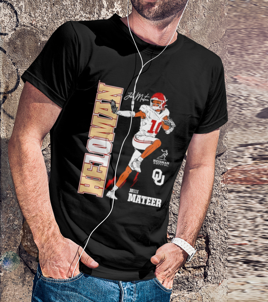 HE10MAN J Mateer Oklahoma Sooners Heisman Stance Player Number 10 T-Shirt